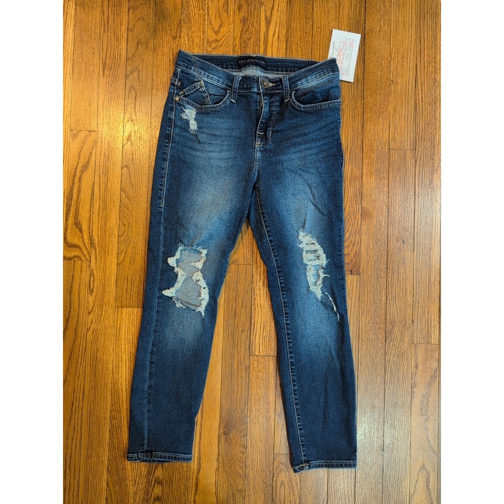 Rock & Republic Cropped Jeans Womens‎ Sz 8 Med/Dk Wash Distressed Denim